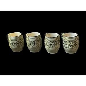Set of 4 Barrel Style Handmade Middle Eastern Style Ceramic Pottery Coffee Mug